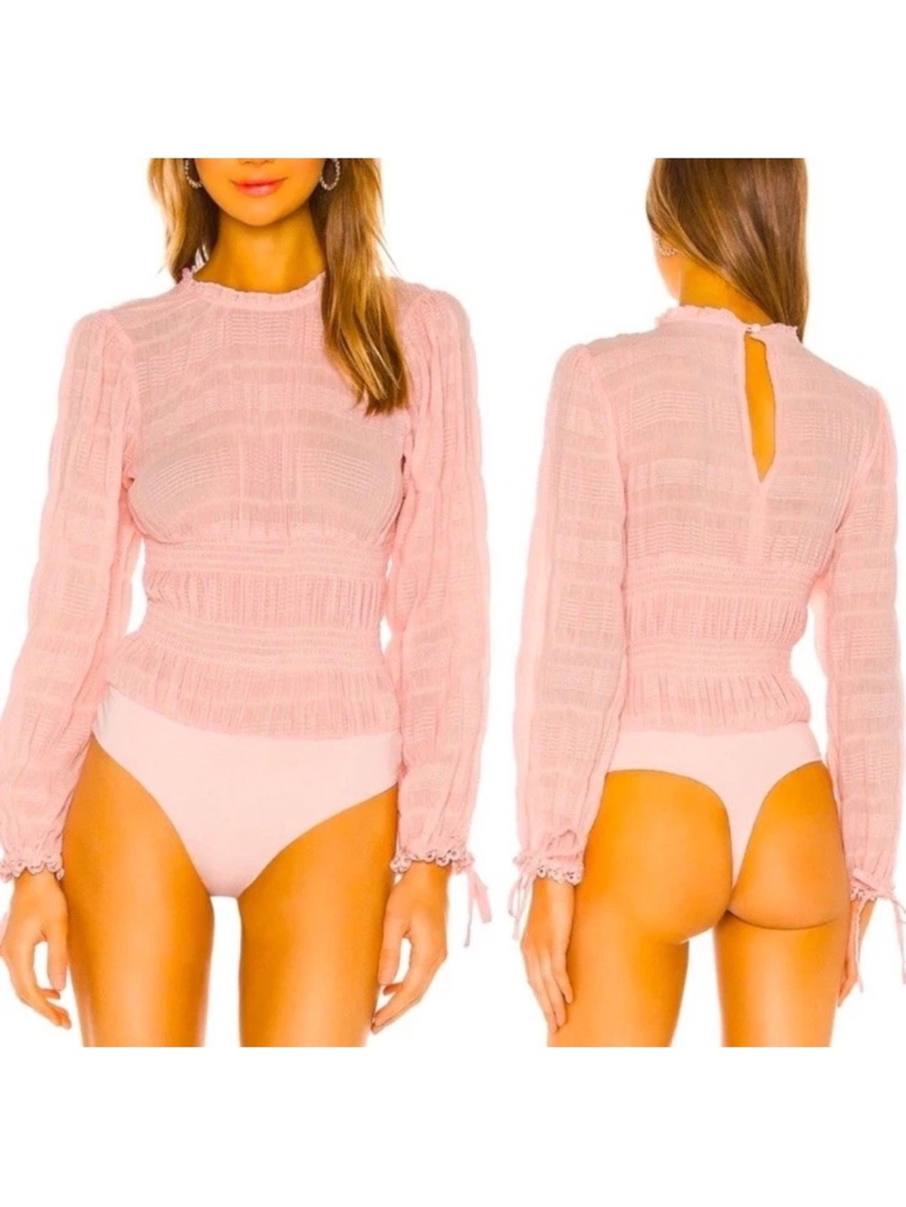 NWOT Tularosa Jolie Ruffle Long Sleeve Bodysuit Blush Pink Small